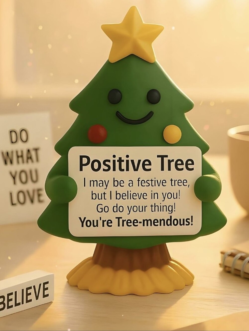 Positive Tree Holiday Decor - Hand-Painted Resin Figurine - NIB